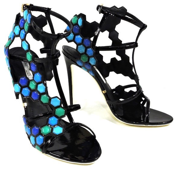 GIANMARCO LORENZI 🇮🇹 WOMEN'S MULTICOLOR LEATHER FASHION SANDALS - Picture 4 of 10